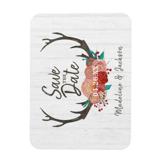 Rustiek Woodland Herten Antler Boeket Save the Dat Magneet (Verticaal)