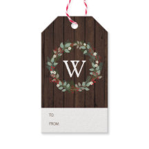 Rustiek Woodland Holiday Wreath Monogram Gift Labe