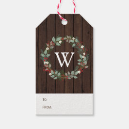 Rustiek Woodland Holiday Wreath Monogram Gift Labe Cadeaulabel