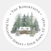 Rustiek Woodland Kerstmis Cabin Retouradres Ronde Sticker (Voorkant)