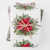 Rustiek Woodland Poinsettia Vrolijk Kerstfeest Inpakpapier Vel (In situ)