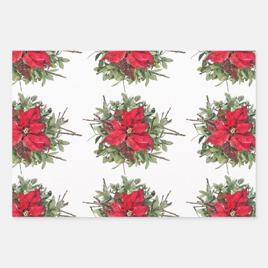 Rustiek Woodland Poinsettia Vrolijk Kerstfeest Inpakpapier Vel (Voorkant)