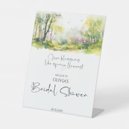 Rustiek Woodland Spring Vrijgezellenfeest Welkom Reclamebord Met Voetstuk