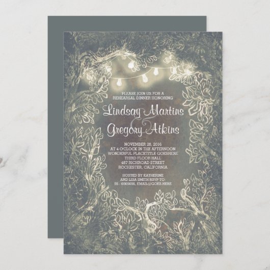 Rustiek Woodland String Lights repetitie diner Kaart (Voorkant / Achterkant)