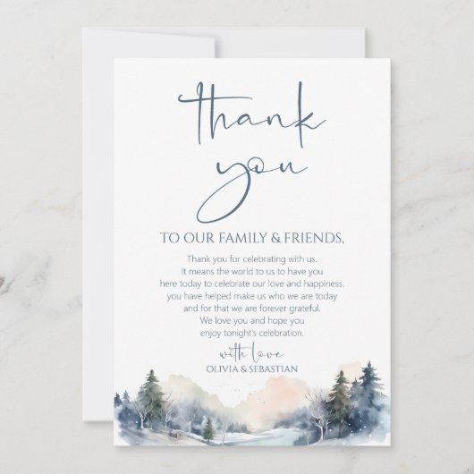 Rustiek Woodland Winter Bos Bruiloft Bedankkaart (Voorkant)