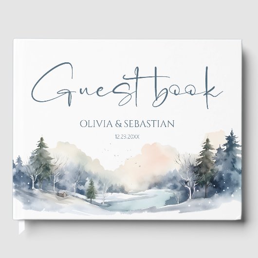 Rustiek Woodland Winter Bos Bruiloft Gastenboek (Voorkant)