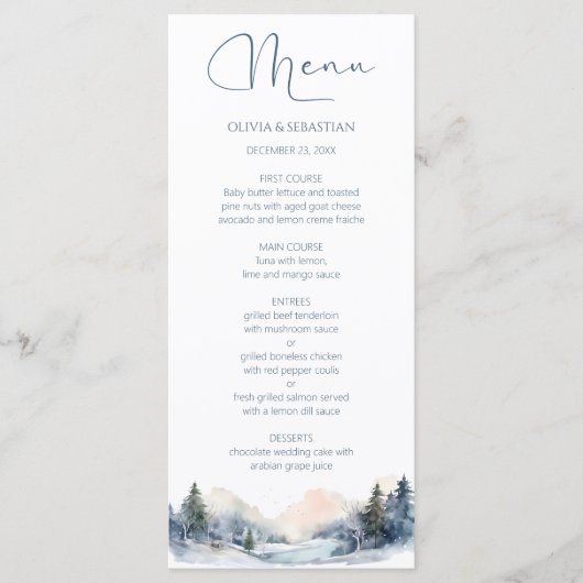 Rustiek Woodland Winter Bos Bruiloft Menu (Voorkant)