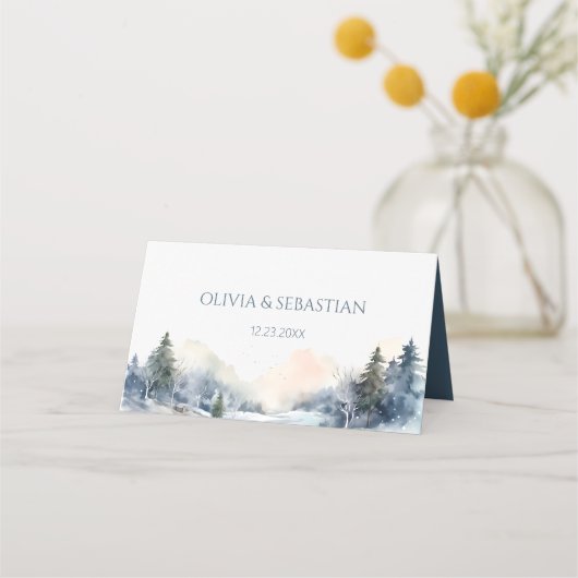 Rustiek Woodland Winter Bos Bruiloft Plaatskaartje (Achterkant)