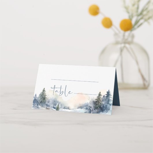 Rustiek Woodland Winter Bos Bruiloft Plaatskaartje (Voorkant)