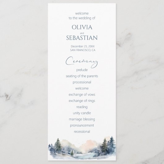Rustiek Woodland Winter Bos Bruiloft Programmakaart (Voorkant)