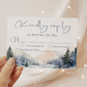 Rustiek Woodland Winter Bos Bruiloft RSVP Kaartje
