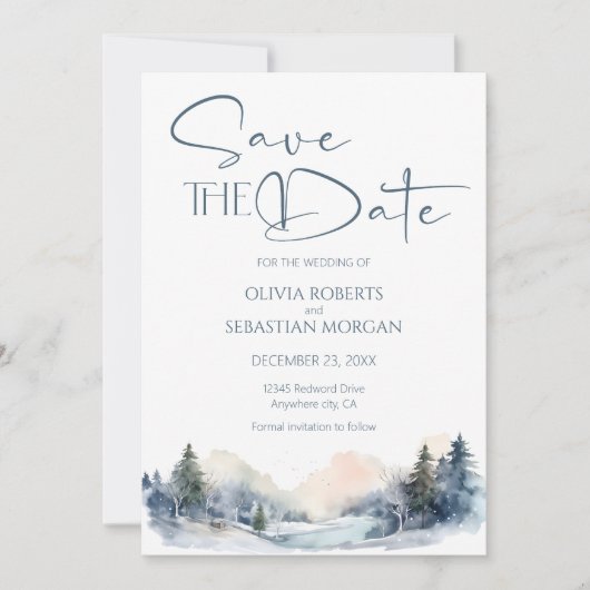 Rustiek Woodland Winter Bos Bruiloft Save The Date (Voorkant)
