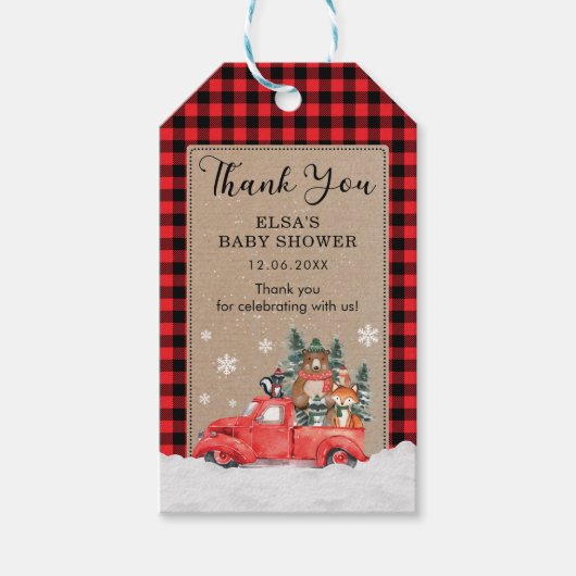 Rustiek Woodland Winter Wonderland Baby Dieren Cadeaulabel (Voorkant)