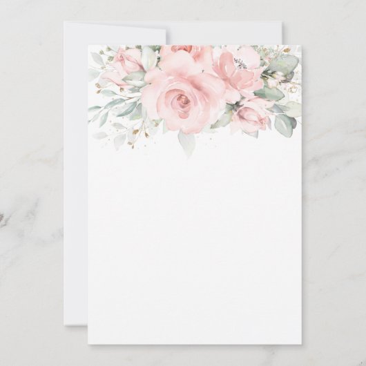 Rustiek Zachte Blush Roze Bloemen Groen Bruiloft Kaart (Achterkant)