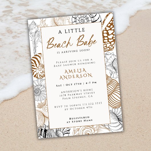 Rustiek Zee Shell Line Art Beach Babe Baby shower Kaart