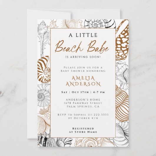 Rustiek Zee Shell Line Art Beach Babe Baby shower Kaart (Voorkant)