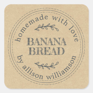 Rustiek zelfgemaakt bakken geschenk kraftpapier vierkante sticker