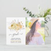 Rustiek zilver en goud bloemig Afstuderen Foto Aankondiging (Staand voorkant)