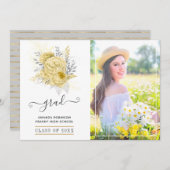 Rustiek zilver en goud bloemig Afstuderen Foto Aankondiging (Voorkant / Achterkant)