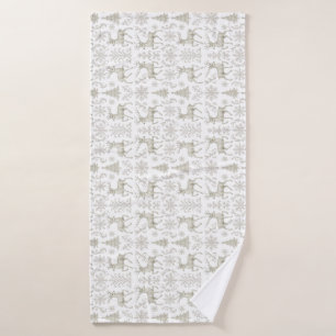 Rustiek, zilver/wit modern kerstpatroon badhanddoek