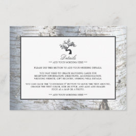 Rustiek Zilveren Berk Boom Bruiloft Detail Informatiekaartje