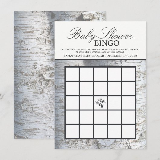 Rustiek Zilveren Berkenboom Baby shower Bingo Kaart (Voorkant / Achterkant)