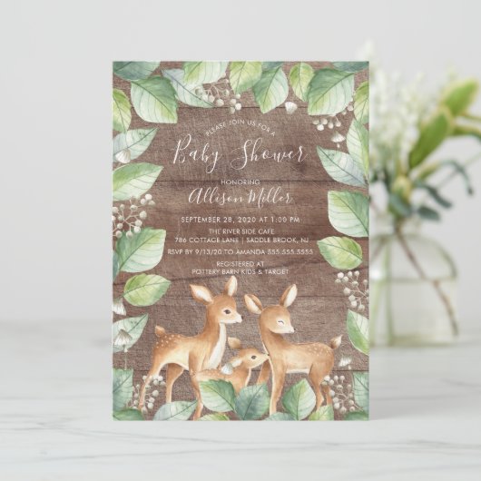 Rustiek Zoet Herten Paar Baby shower Invitation Kaart (Staand voorkant)