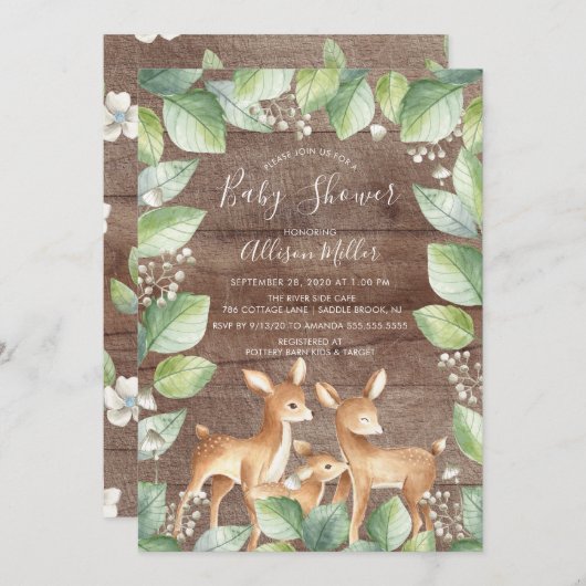 Rustiek Zoet Herten Paar Baby shower Invitation Kaart (Voorkant / Achterkant)