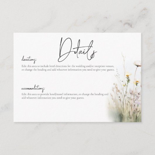 Rustiek Zomer Veld van Wildbloemen Details Informatiekaartje (Voorkant)