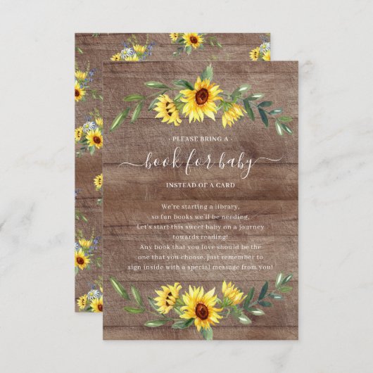 Rustiek Zonnebloem Baby shower Boek voor Baby Informatiekaartje (Voorkant / Achterkant)