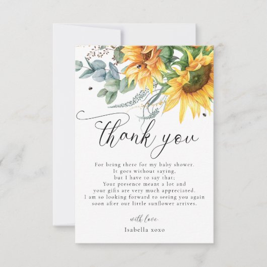 Rustiek Zonnebloem Baby shower Dank u Bedankkaart (Voorkant)