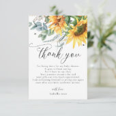 Rustiek Zonnebloem Baby shower Dank u Bedankkaart (Staand voorkant)