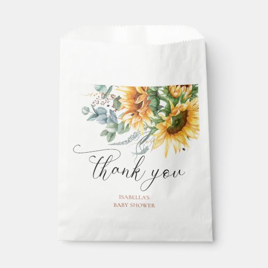 Rustiek Zonnebloem Baby shower Dank u Bedankzakje (Voorkant)
