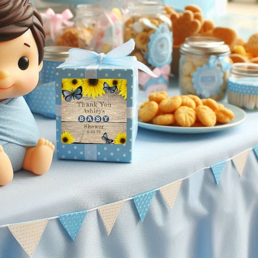 Rustiek Zonnebloem Baby shower Dank u Vierkante Sticker