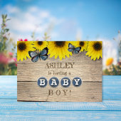 Rustiek Zonnebloem Baby shower | Jongen Kaart