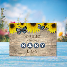 Rustiek Zonnebloem Baby shower | Jongen Kaart