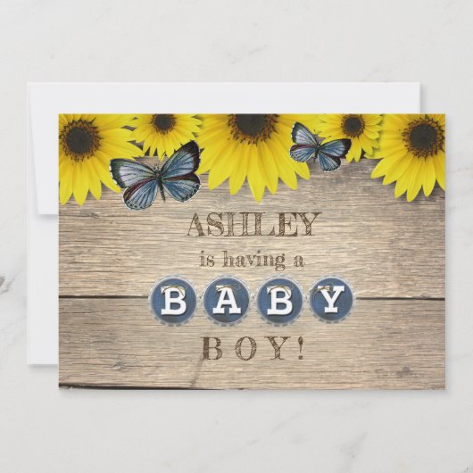 Rustiek Zonnebloem Baby shower | Jongen Kaart (Voorkant)