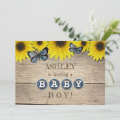 Rustiek Zonnebloem Baby shower | Jongen Kaart (Staand voorkant)