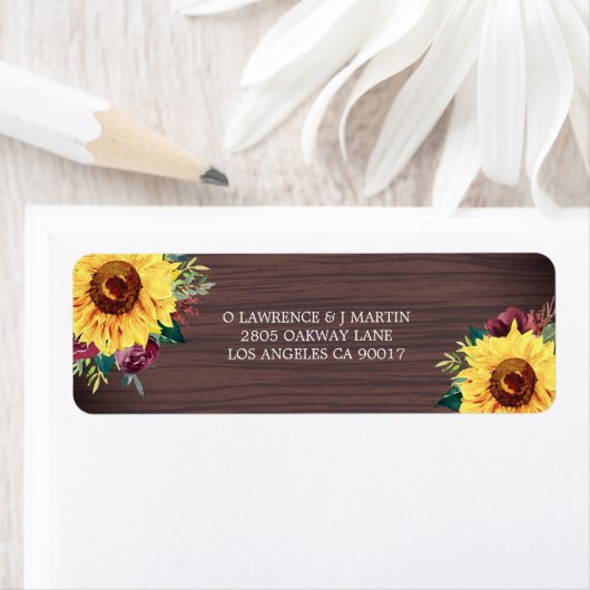 Rustiek Zonnebloem Bourgondië Roos Hout Etiket (Insitu)