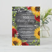 Rustiek Zonnebloem Bourgondië Roos Wood Verjaardag Kaart (Staand voorkant)