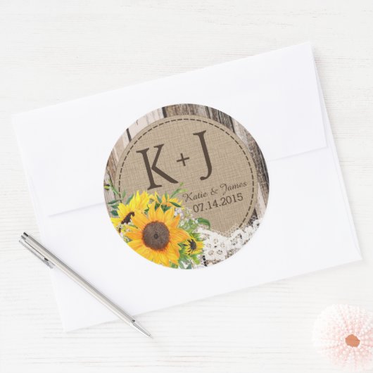 Rustiek Zonnebloem Bruiloft Label (Envelop)