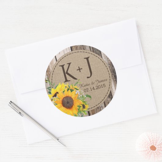 Rustiek Zonnebloem Bruiloft Label (Envelop)
