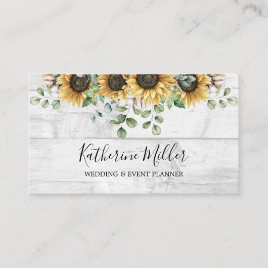 Rustiek Zonnebloem Eucalyptus hout Visitekaartje (Voorkant)