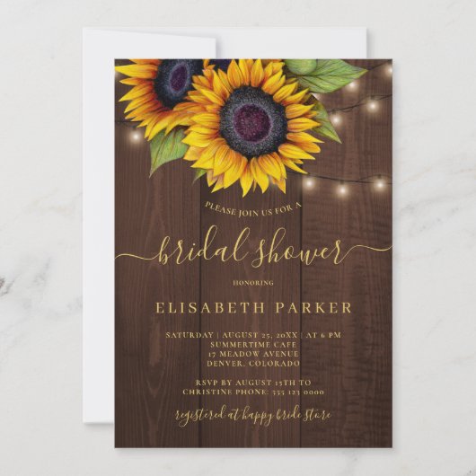 Rustiek zonnebloem gouden script hout vrijgezellen kaart (Voorkant)