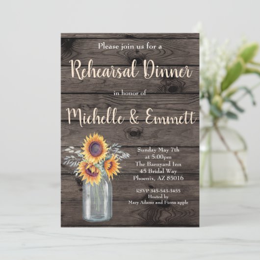 Rustiek Zonnebloem Land Bloemen Repetitie Diner Kaart (Staand voorkant)