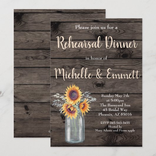 Rustiek Zonnebloem Land Bloemen Repetitie Diner Kaart (Voorkant / Achterkant)