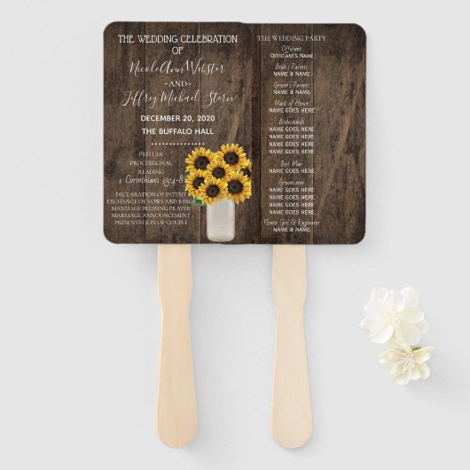 Rustiek Zonnebloem Land Schuur Bruiloft Programma Handwaaier (Voorkant en achterkant)