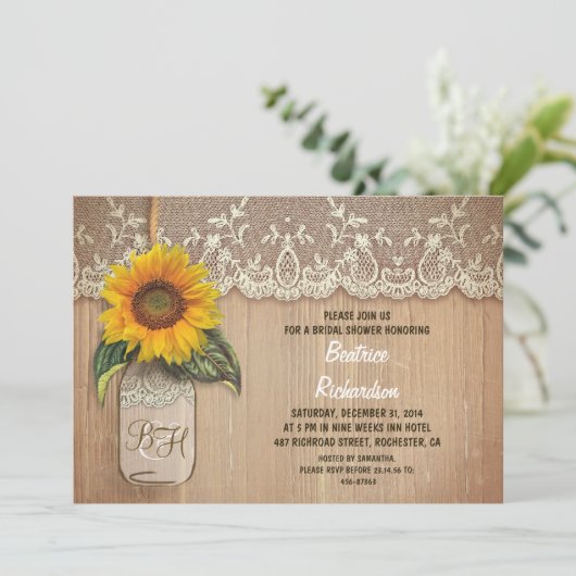 Rustiek Zonnebloem Mason Jar vrijgezellenfeest Kaart (Staand voorkant)