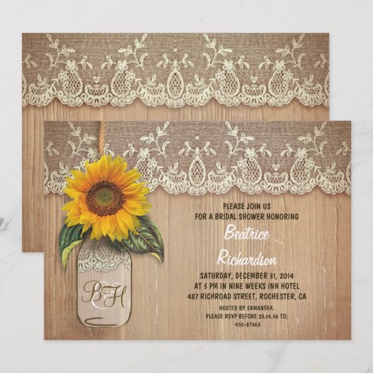Rustiek Zonnebloem Mason Jar vrijgezellenfeest Kaart (Voorkant / Achterkant)