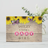 Rustiek Zonnebloem Roze Vlinder Baby shower | Meis Kaart (Staand voorkant)